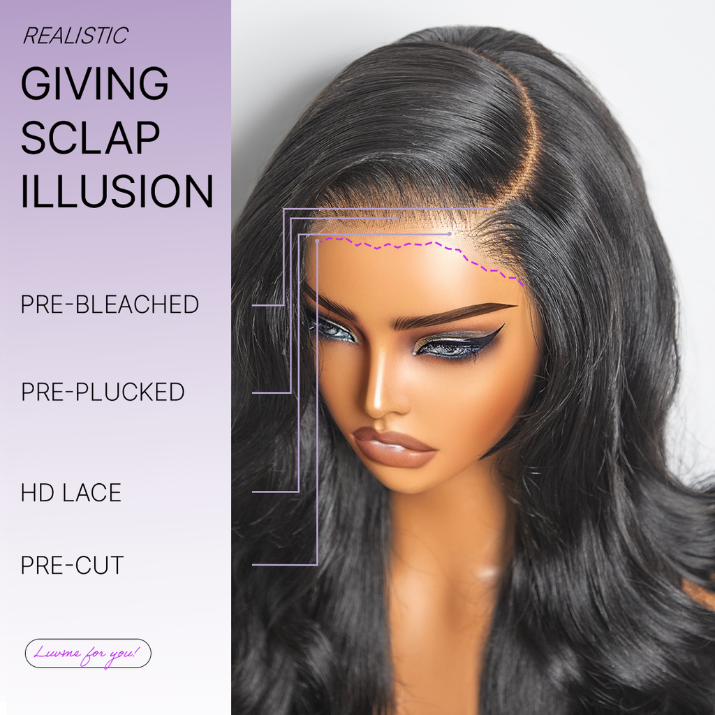 PartingMax Glueless 7x6 Closure HD Lace Loose Body Wave Long Wig Pre-Cut Lace