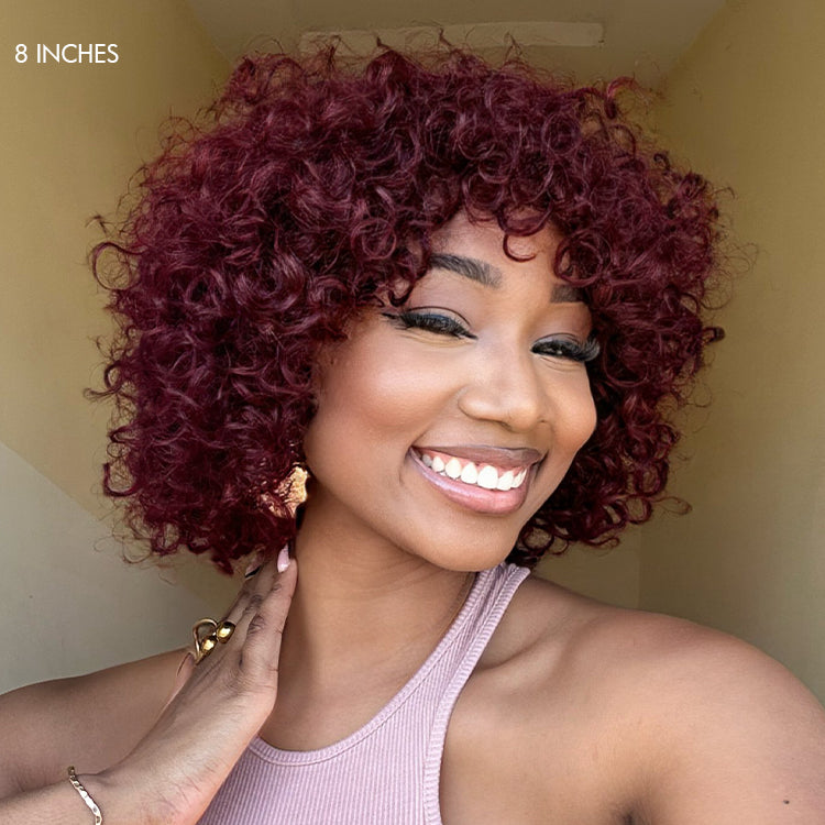2 For $139.9 | 10 Inches Loose Wave Glueless Minimalist Lace Wavy Bob Wig+ 8 Inches Dark Red Water Wave Glueless Minimalist Lace Curly Wig No Code Needed