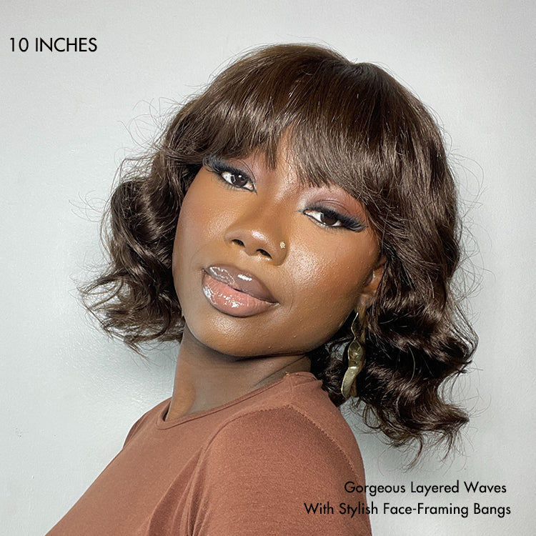 2 For $139.9 | 10 Inches Loose Wave Glueless Minimalist Lace Wavy Bob Wig+ 8 Inches Dark Red Water Wave Glueless Minimalist Lace Curly Wig No Code Needed