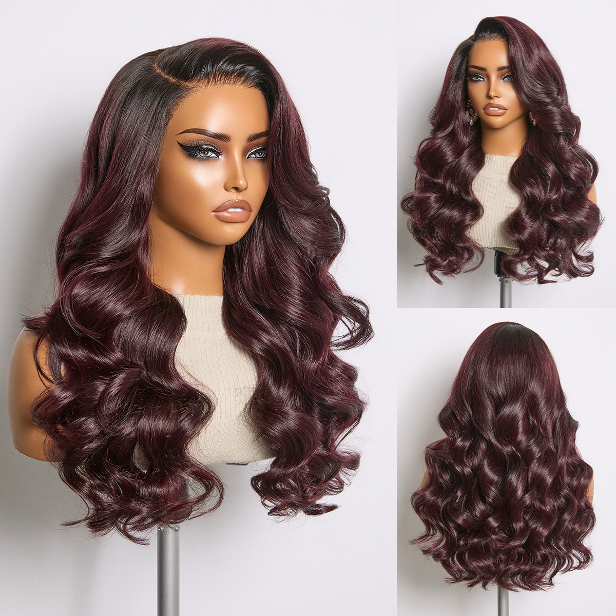 180% Density Rich Dark Plum Loose Body Wave PartingMax Glueless 7x6 Closure HD Lace Wig Pre-Cut Lace