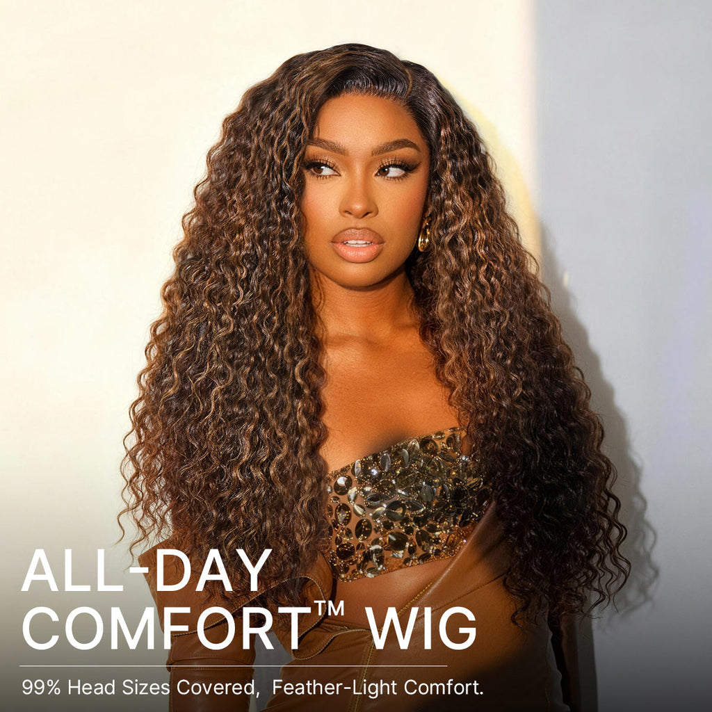 PartingMax Brown Highlights Funmi Curly 7x6 Closure HD Lace Glueless Wig Pre Cut Lace