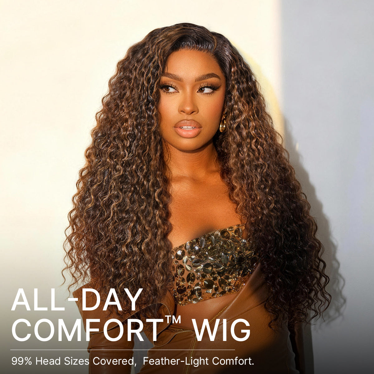 PartingMax Brown Highlights Funmi Curly 7x6 Closure HD Lace Glueless Wig Pre Cut Lace