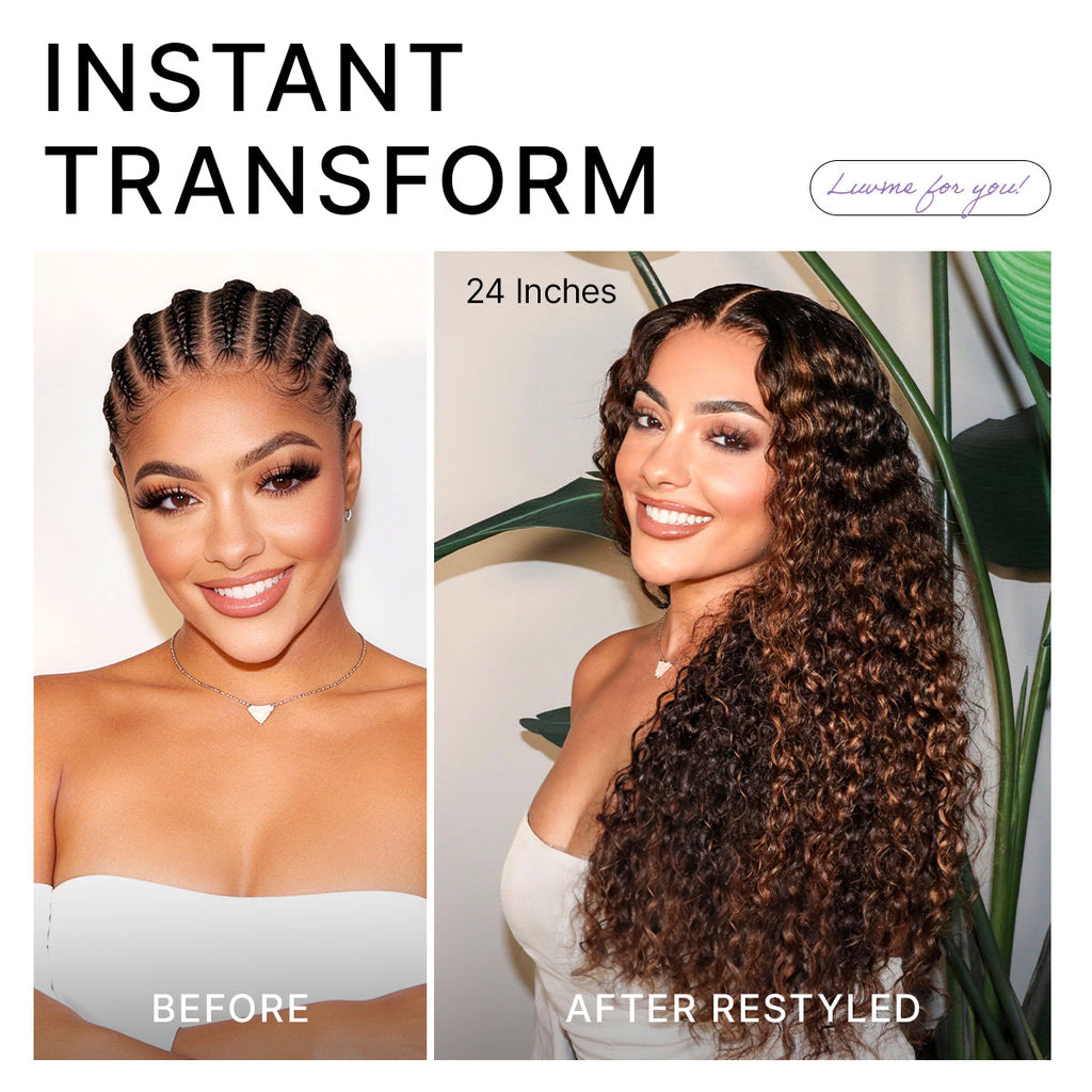 PartingMax Brown Highlights Funmi Curly 7x6 Closure HD Lace Glueless Wig Pre Cut Lace