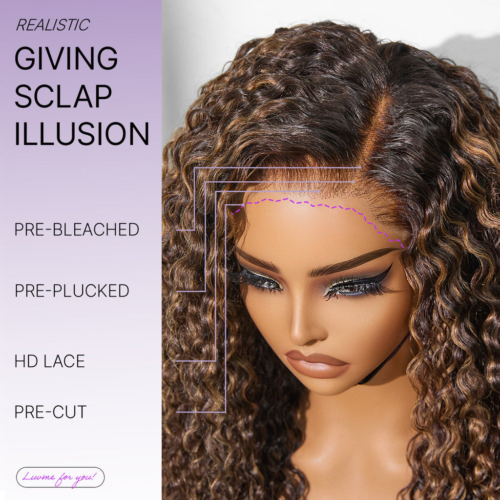 PartingMax Brown Highlights Funmi Curly 7x6 Closure HD Lace Glueless Wig Pre Cut Lace