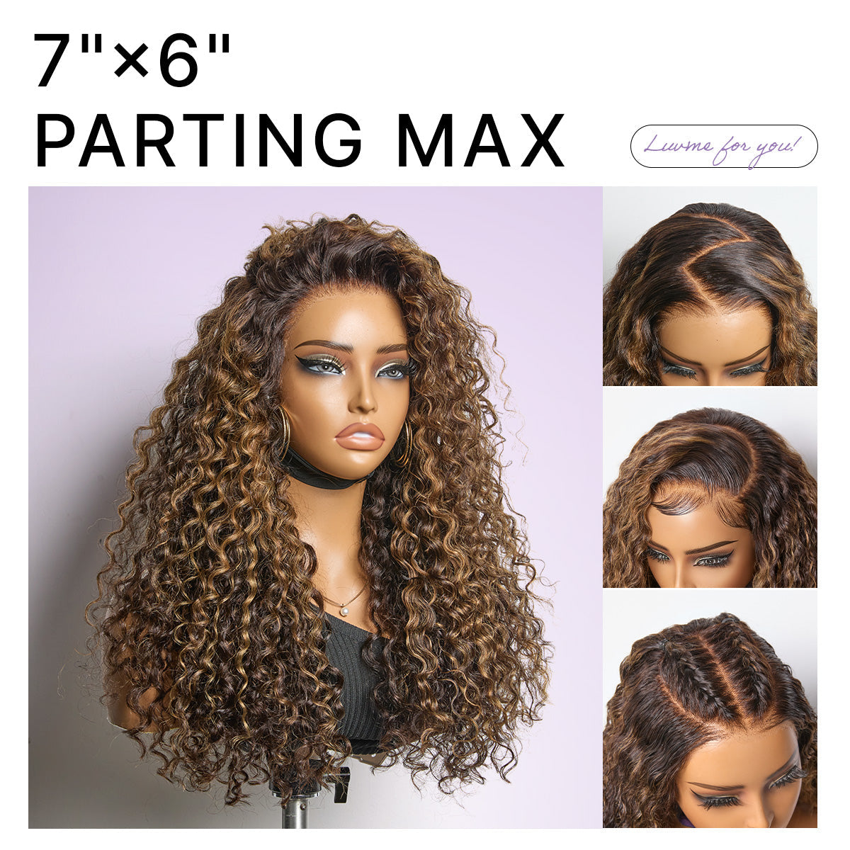 PartingMax Brown Highlights Funmi Curly 7x6 Closure HD Lace Glueless Wig Pre Cut Lace