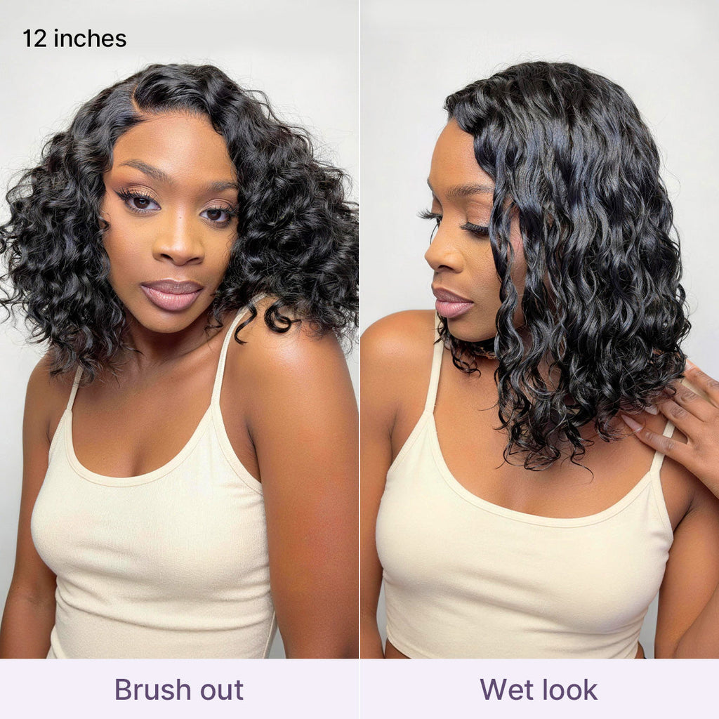 Ready to Go Water Wave Short Curly Bob Wig Glueless Minimalist HD Lace Wig Pre-Cut Lace
