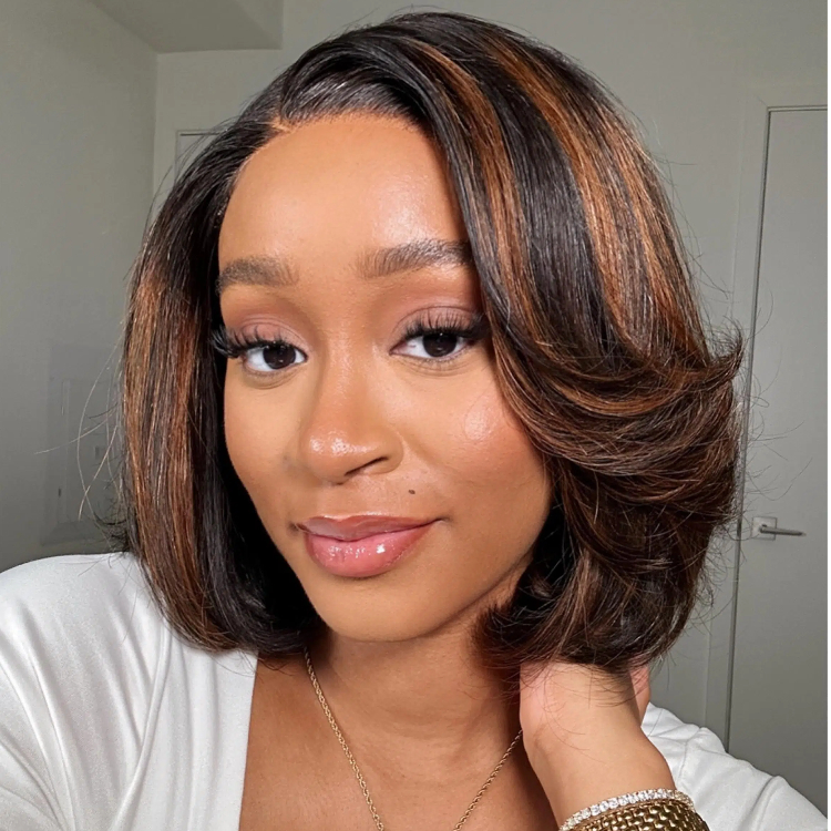 2 For $169.9 | 14 Inches Blonde Highlight Loose Wave Minimalist HD Lace Wig+ 10 Inches Brown Highlight Layered Bob 5x5 Lace Short Wig No Code Needed