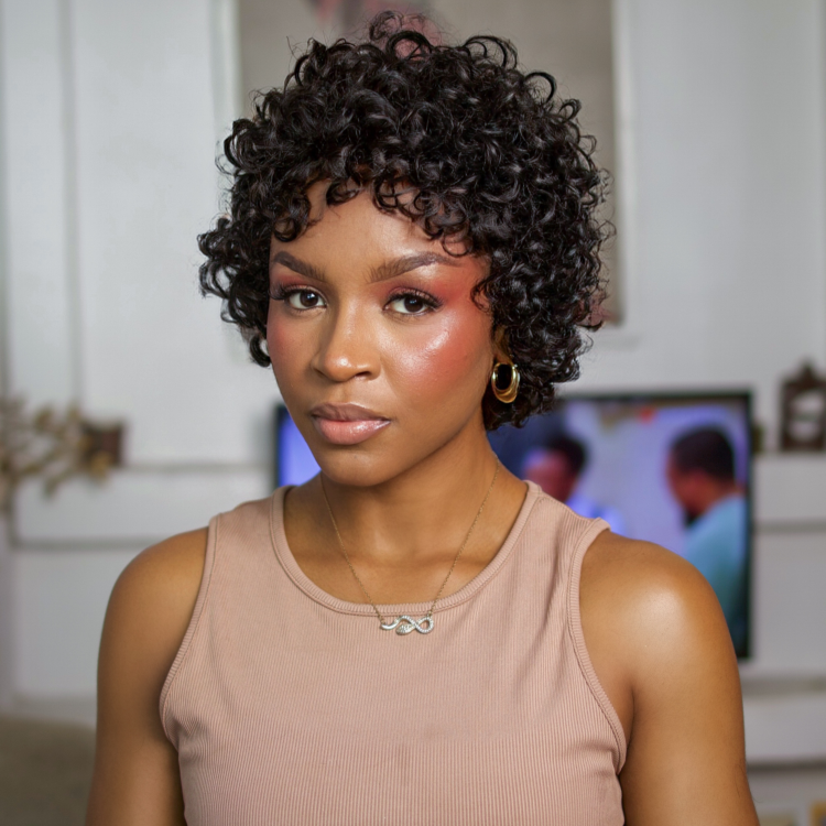 2 For $149.9 | 6 Inches Big Curly Glueless Ultra Comfort Cotton Cap Hair Wig + 10 Inches Brown Highlight Short Cut Wide T Lace Wig No Code Needed