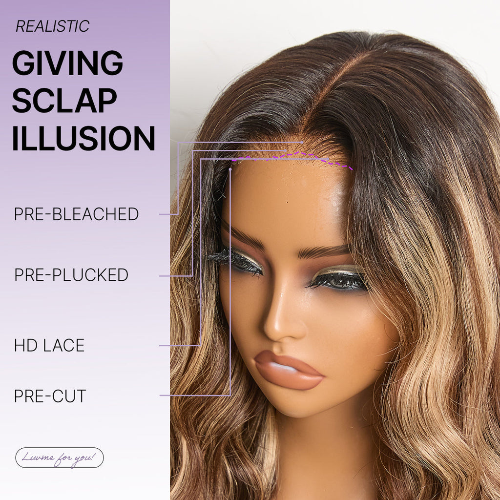 180% Density PartingMax Glueless 7x6 Closure HD Lace Blonde Highlight Loose Wave Wig Pre-Cut Lace