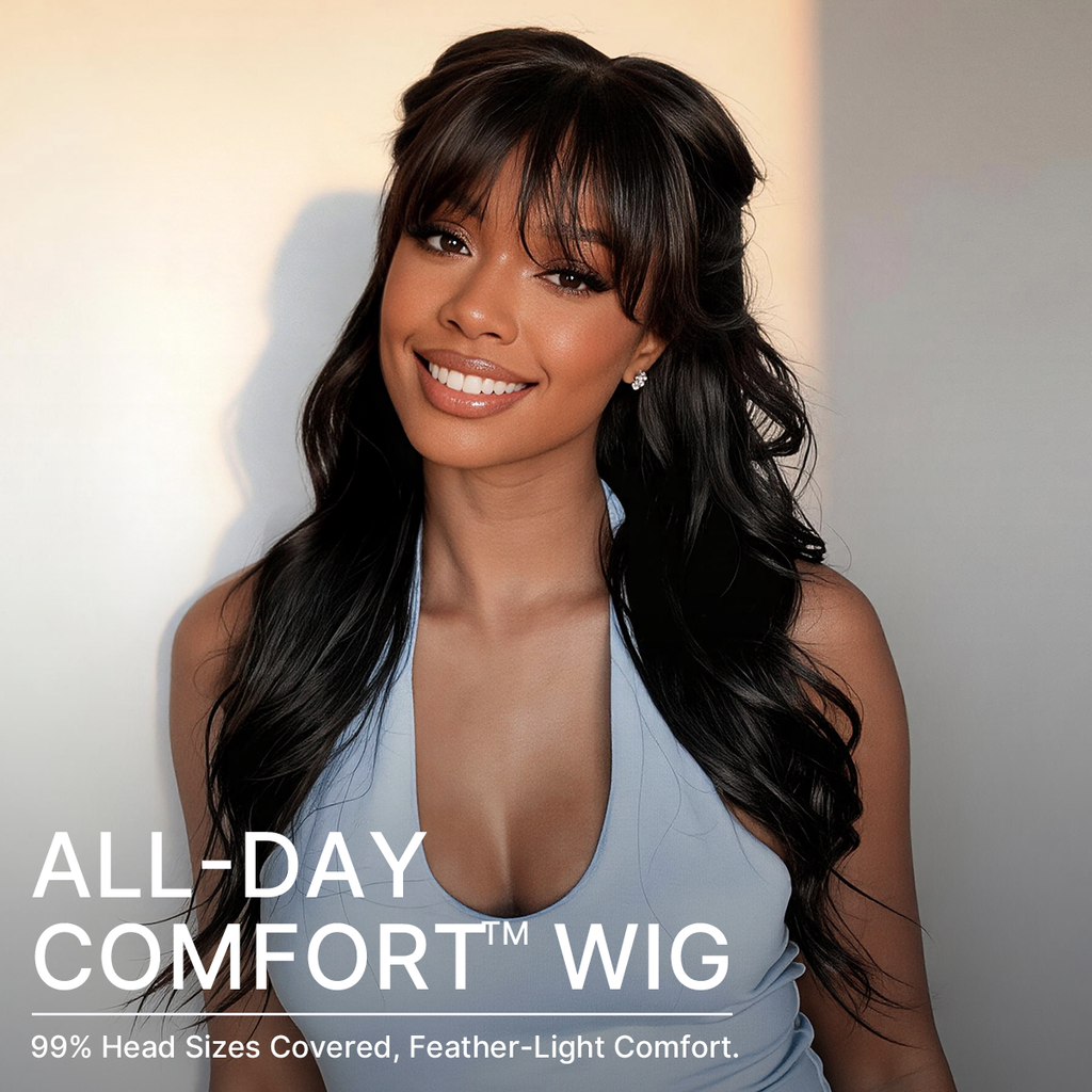 180% Density Loose Body Wave Glueless 7x6 Closure HD Lace Human Hair Wig with Bangs Pre-Cut Lace