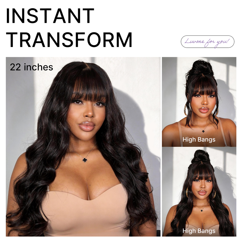 180% Density Loose Body Wave Glueless 7x6 Closure HD Lace Human Hair Wig with Bangs Pre-Cut Lace