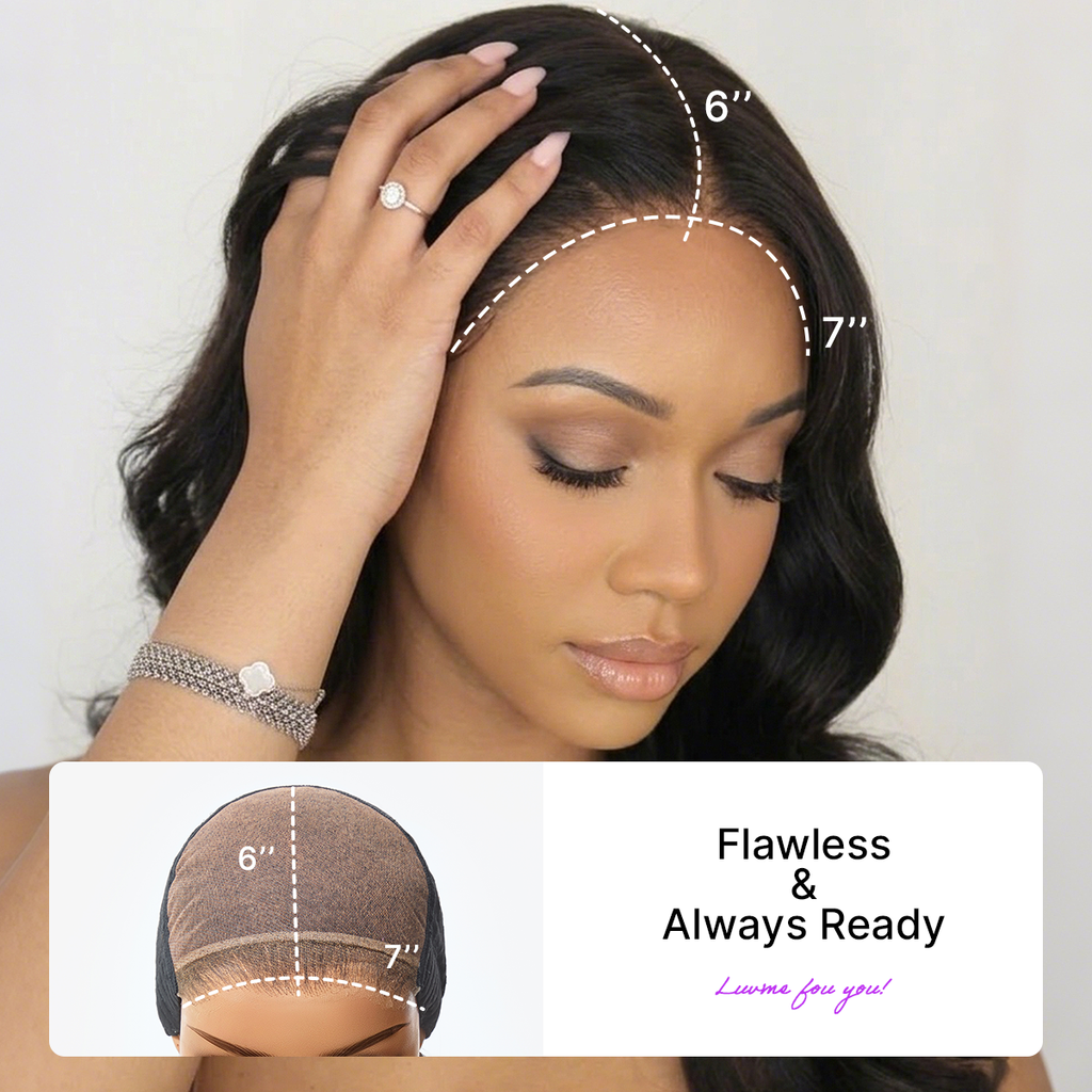 180% Density Loose Body Wave Glueless 7x6 Closure HD Lace Human Hair Wig with Bangs Pre-Cut Lace