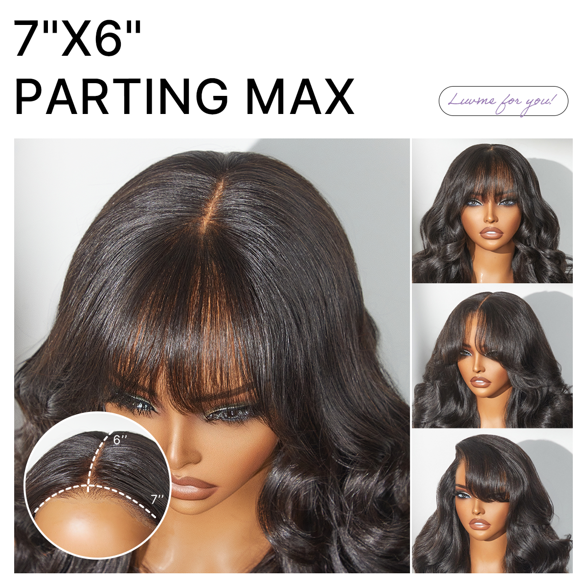 180% Density Loose Body Wave Glueless 7x6 Closure HD Lace Human Hair Wig with Bangs Pre-Cut Lace
