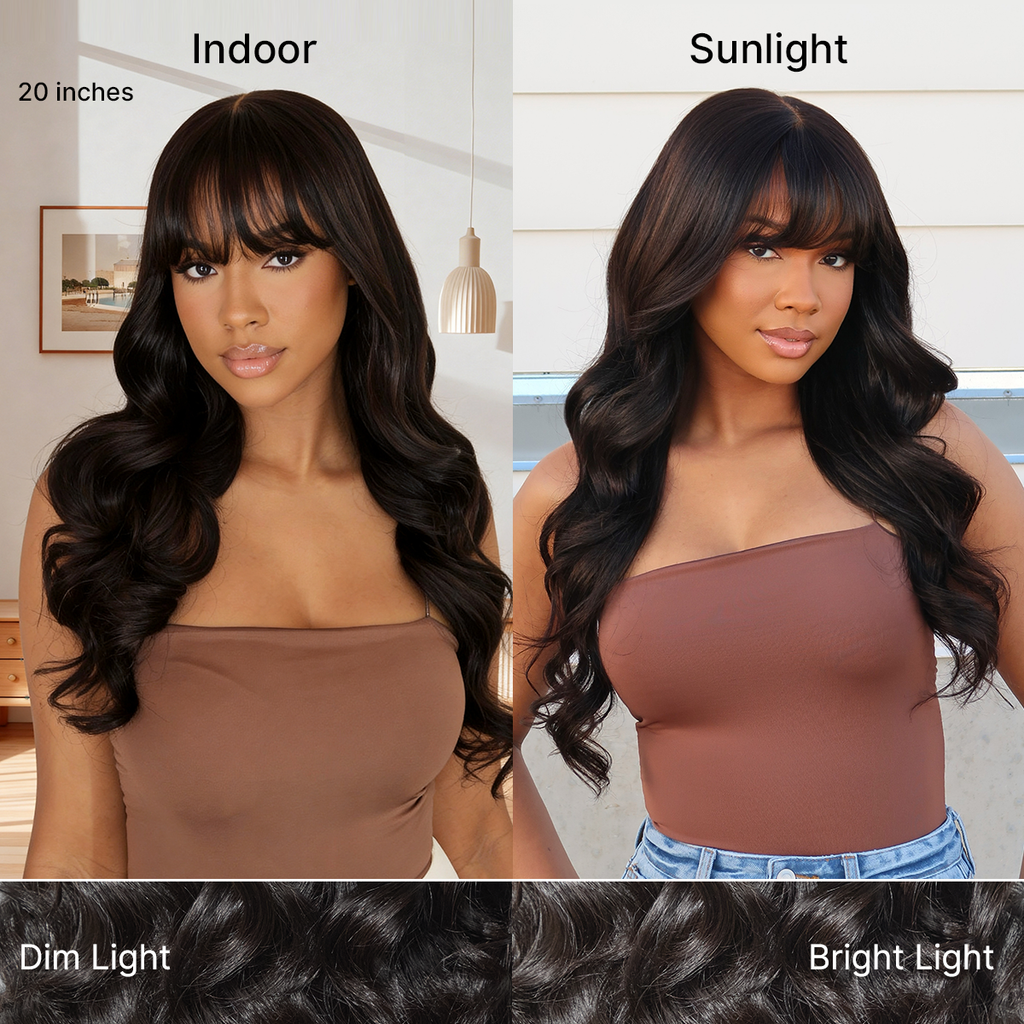 180% Density Loose Body Wave Glueless 7x6 Closure HD Lace Human Hair Wig with Bangs Pre-Cut Lace