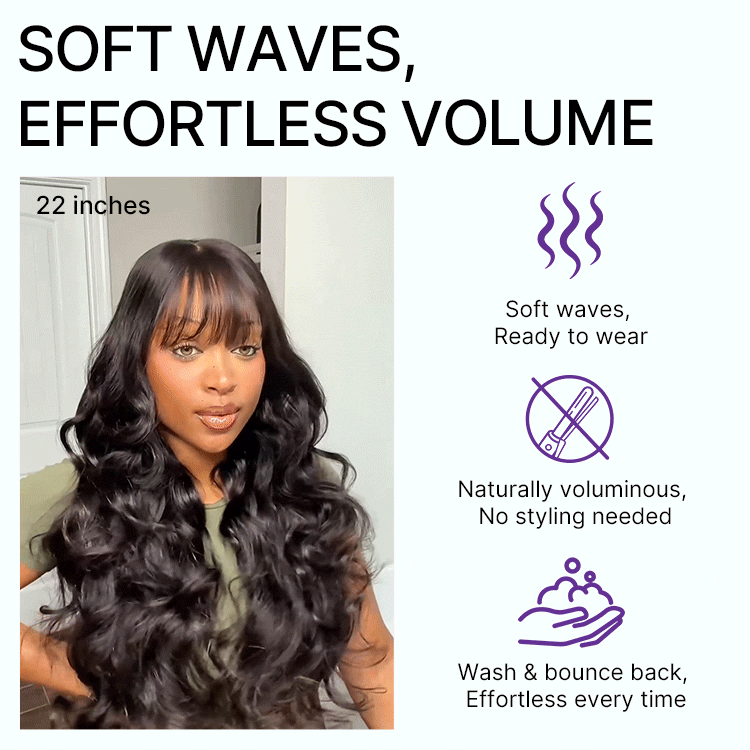 180% Density Loose Body Wave Glueless 7x6 Closure HD Lace Human Hair Wig with Bangs Pre-Cut Lace