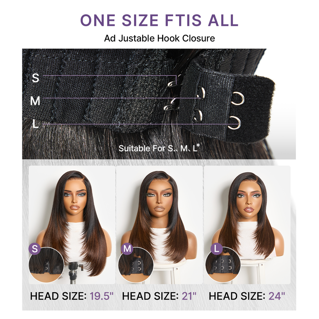 180% Density Ombre Brown Butterfly Cut Layered Light Yaki Straight Glueless 7x6 Closure HD Lace Human Hair Wig Pre-Cut Lace