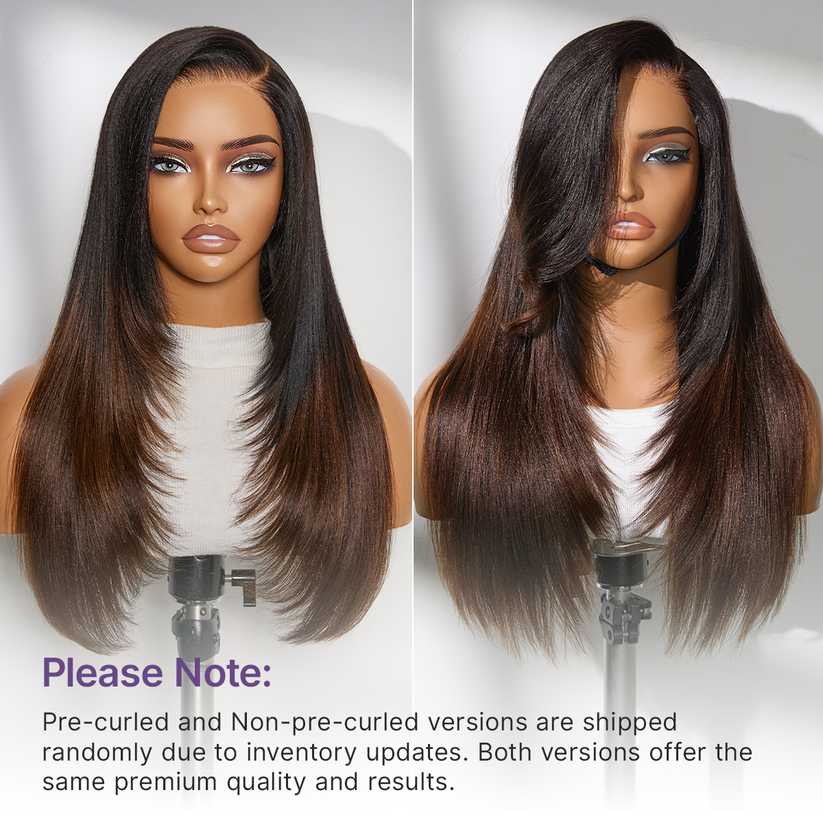 180% Density Ombre Brown Butterfly Cut Layered Light Yaki Straight Glueless 7x6 Closure HD Lace Human Hair Wig Pre-Cut Lace