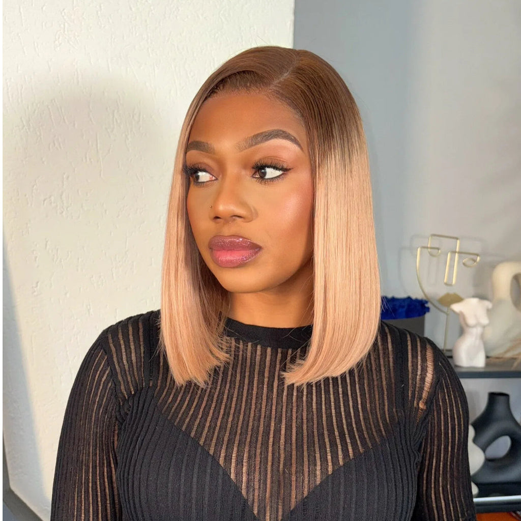 Ash Blonde Blunt Cut Bob Glueless Minimalist HD Lace Short Bob Wig Pre-Cut Lace
