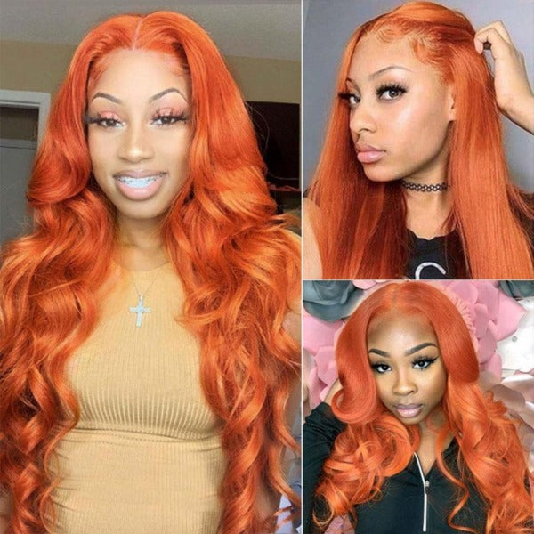 13x4 Undectedable Lace Orange Color Body Wave Human Virgin Hair Pre-plucked Lace Front Wigs with Baby Hair