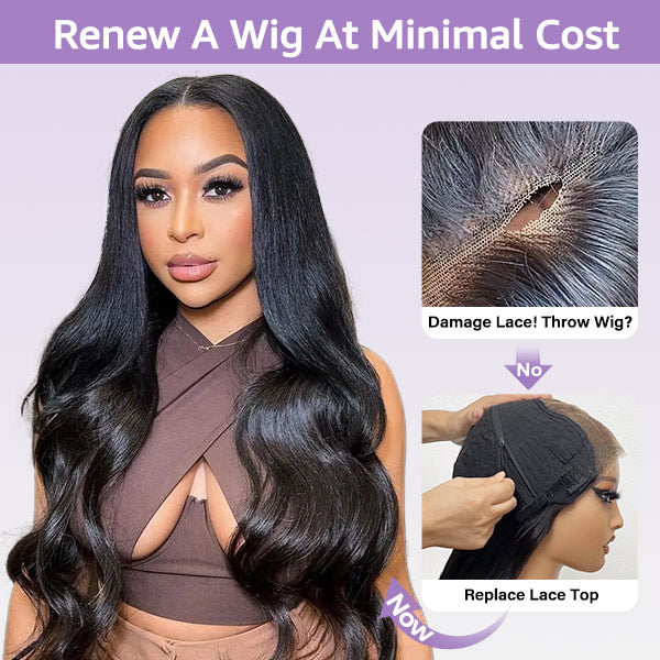 Block Wig Body Wave Bleached Knots Wig With Optional Replaceable Zip Lace Tops