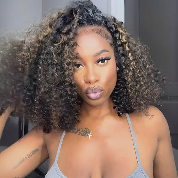 CLEARANCE| Glueless Water Wave Balayage Highlight Ombre Brown Wear Go Half Wig
