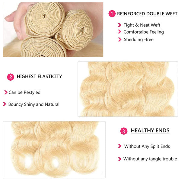 Body Wave 613 Blonde Color Bundles with 4x4 Lace Closure Human Virgin Hair