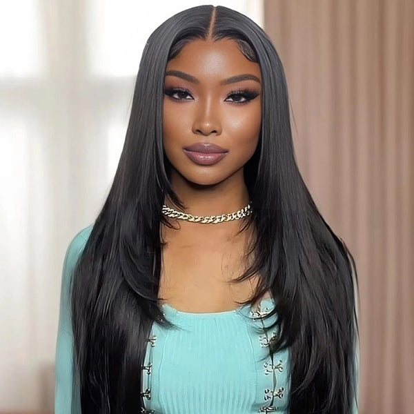 Straight Layered Cut Wear Go Glueless Wig Bleached Knots Pre Cut HD Lace Wig