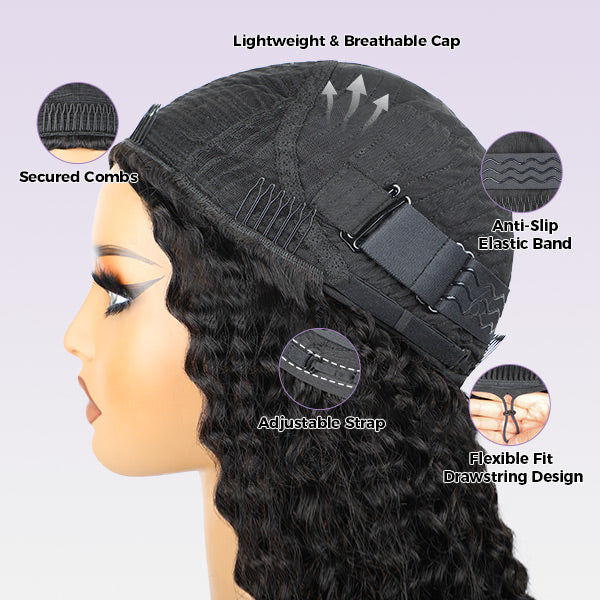 3 In 1 Half Wig | Burmese Curly Highlight 4/27 Color Wear Go Half Wig With Elastic Drawstring Flip Over Wig