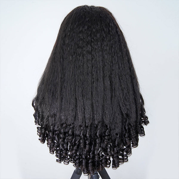 3 In 1 Half Wig | Glueless Kinky Straight Burmese Curly Elastic Drawstring Wear Go Half Wig With Yaki Spiral Curls