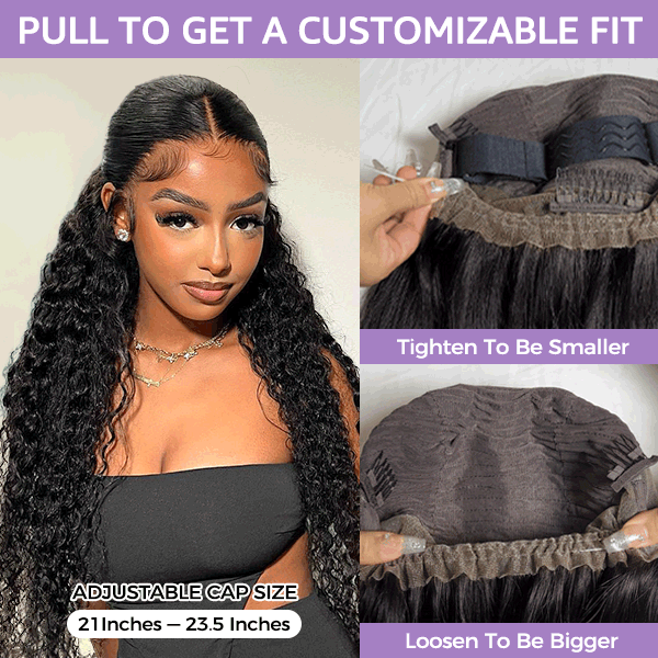Water Wave Invisi-Drawstring Flexible Fit 360 Lace Frontal Glueless Wig With Bleached Knots