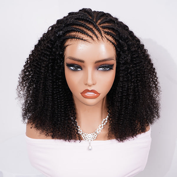 M-Cap Afro Curly Glueless Wig Pre Braided Snug Fit Bleached Knots Pre-cut 9x6 Lace Wear Go Wig With Elastic Drawstring