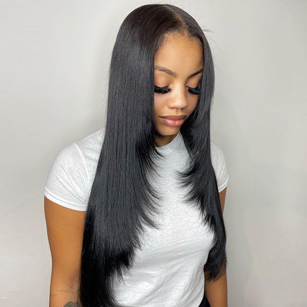 Straight Layered Cut Wear Go Glueless Wig Bleached Knots Pre Cut HD Lace Wig