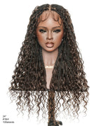 Kiki - 12"-36" Human Hair Deep Wave Curls Pre Bleached Knotless HD Full Lace Boho Box Braided Wig