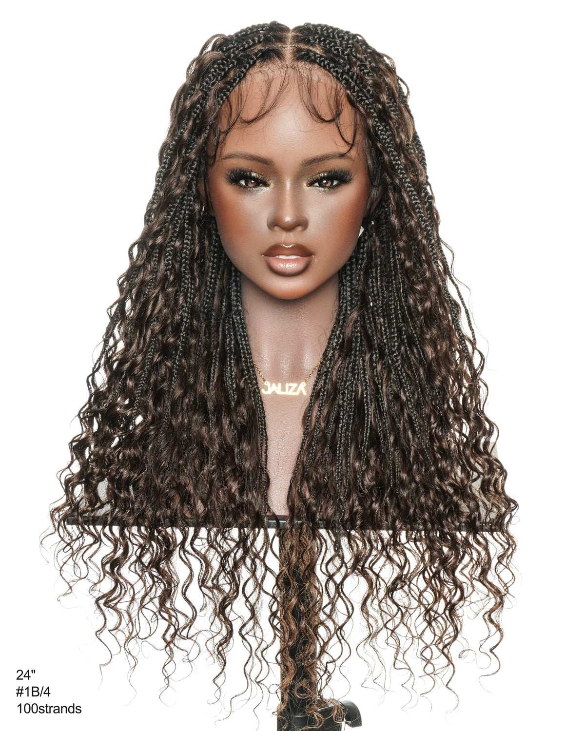 Kiki - 12"-36" Human Hair Deep Wave Curls Pre Bleached Knotless HD Full Lace Boho Box Braided Wig