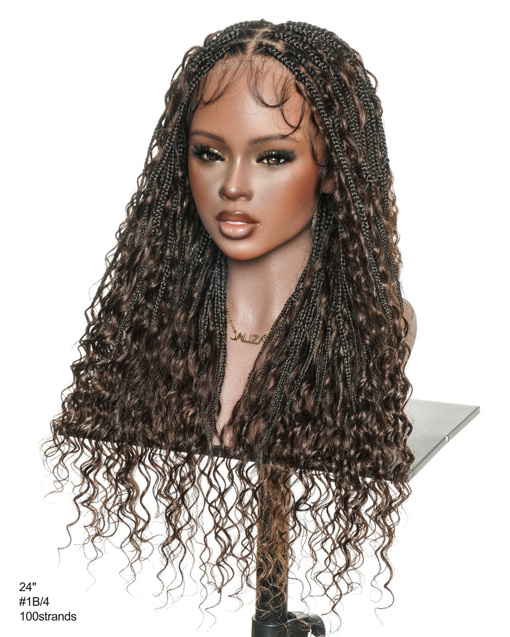 Kiki - 12"-36" Human Hair Deep Wave Curls Pre Bleached Knotless HD Full Lace Boho Box Braided Wig