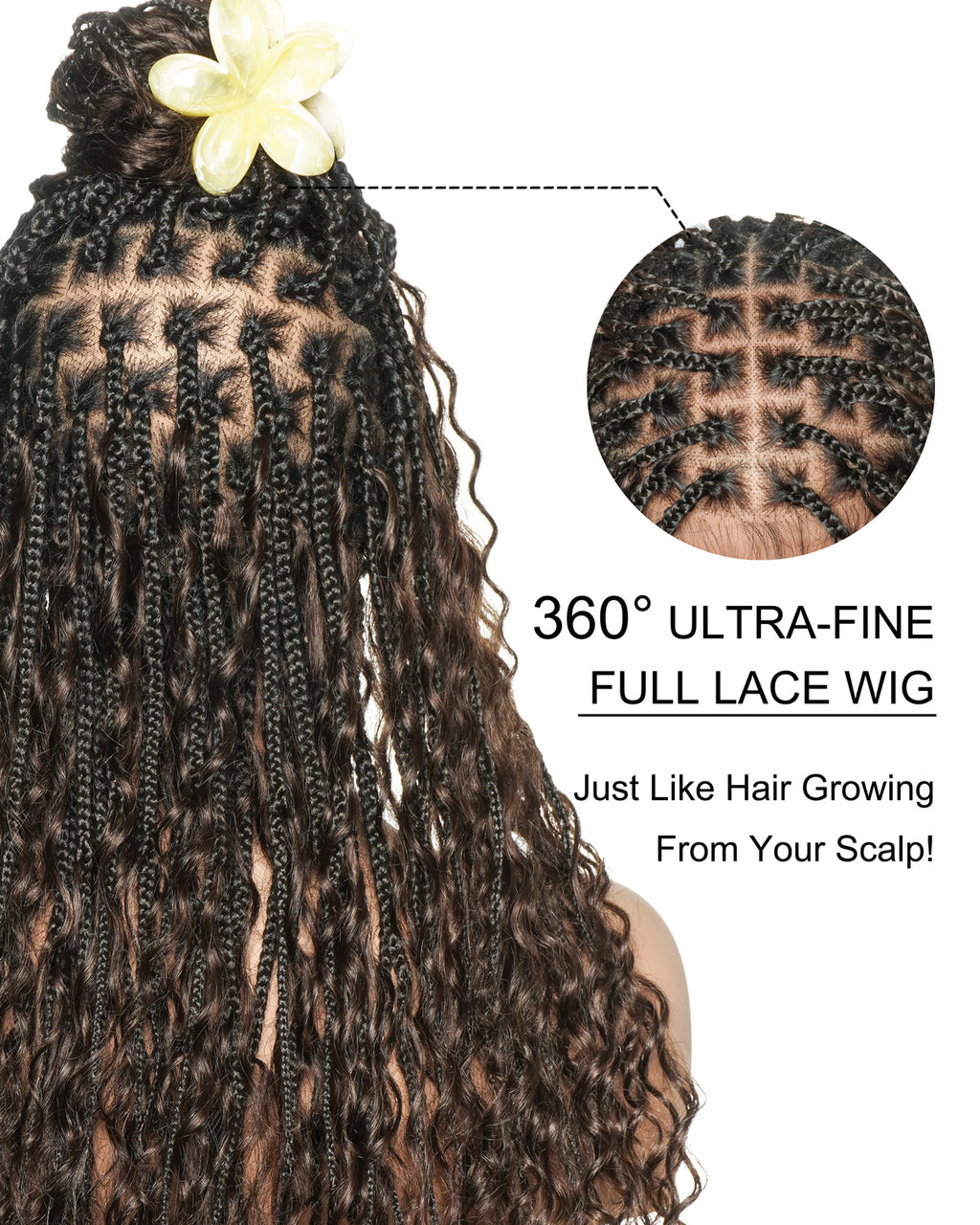 Kiki - 12"-36" Human Hair Deep Wave Curls Pre Bleached Knotless HD Full Lace Boho Box Braided Wig