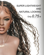 Kiki - 12"-36" Human Hair Deep Wave Curls Pre Bleached Knotless HD Full Lace Boho Box Braided Wig