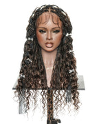 Kiki - 12"-36" Human Hair Deep Wave Curls Pre Bleached Knotless HD Full Lace Boho Box Braided Wig