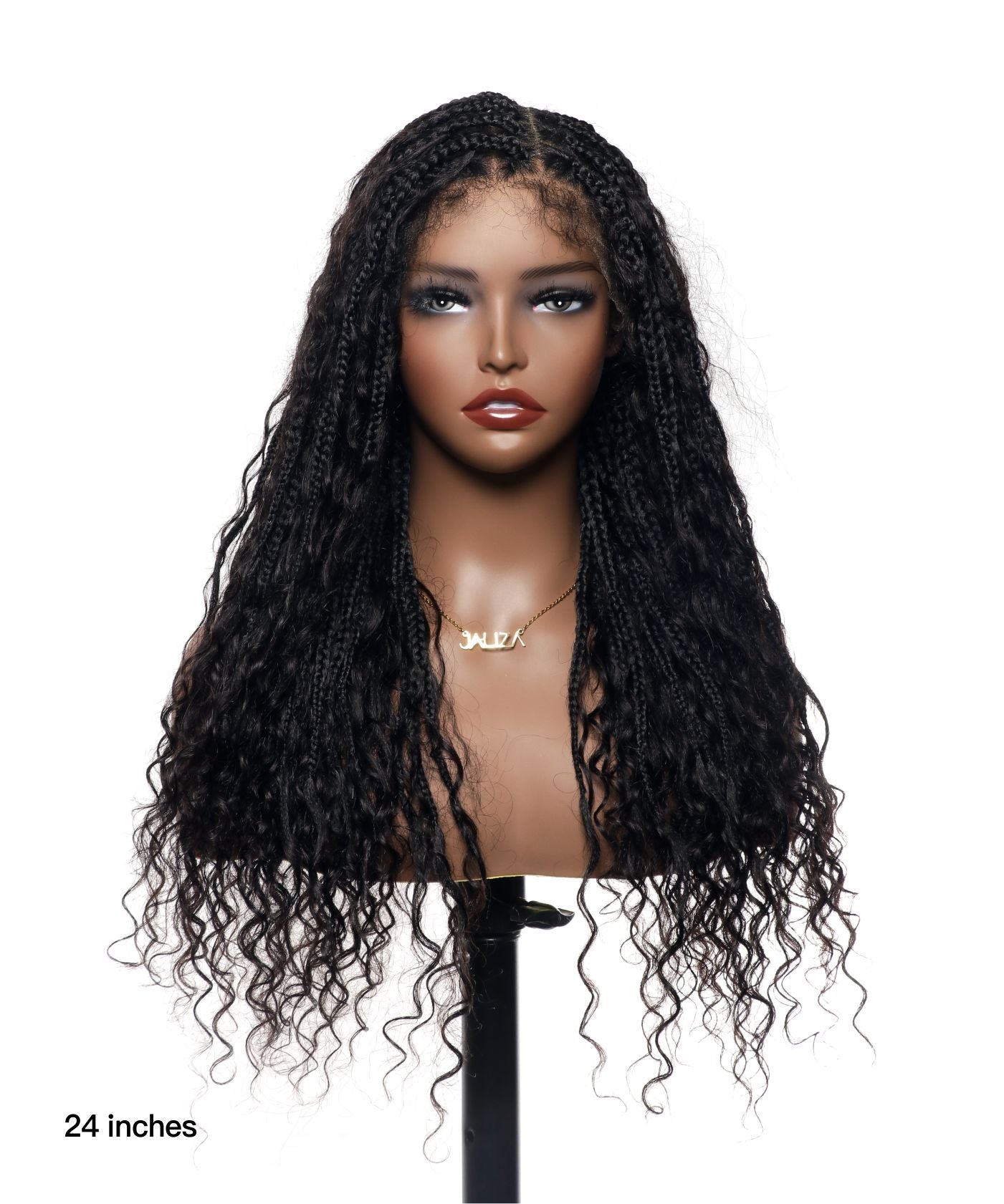 Kiki - 12"-36" Human Hair Deep Wave Curls Pre Bleached Knotless HD Full Lace Boho Box Braided Wig