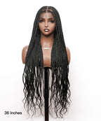 Human Hair Boho Curly Ends Knotless Box Braided Wig 32"-36" Full Lace 100% Hand-tied - Human Baby Hair (US Only)