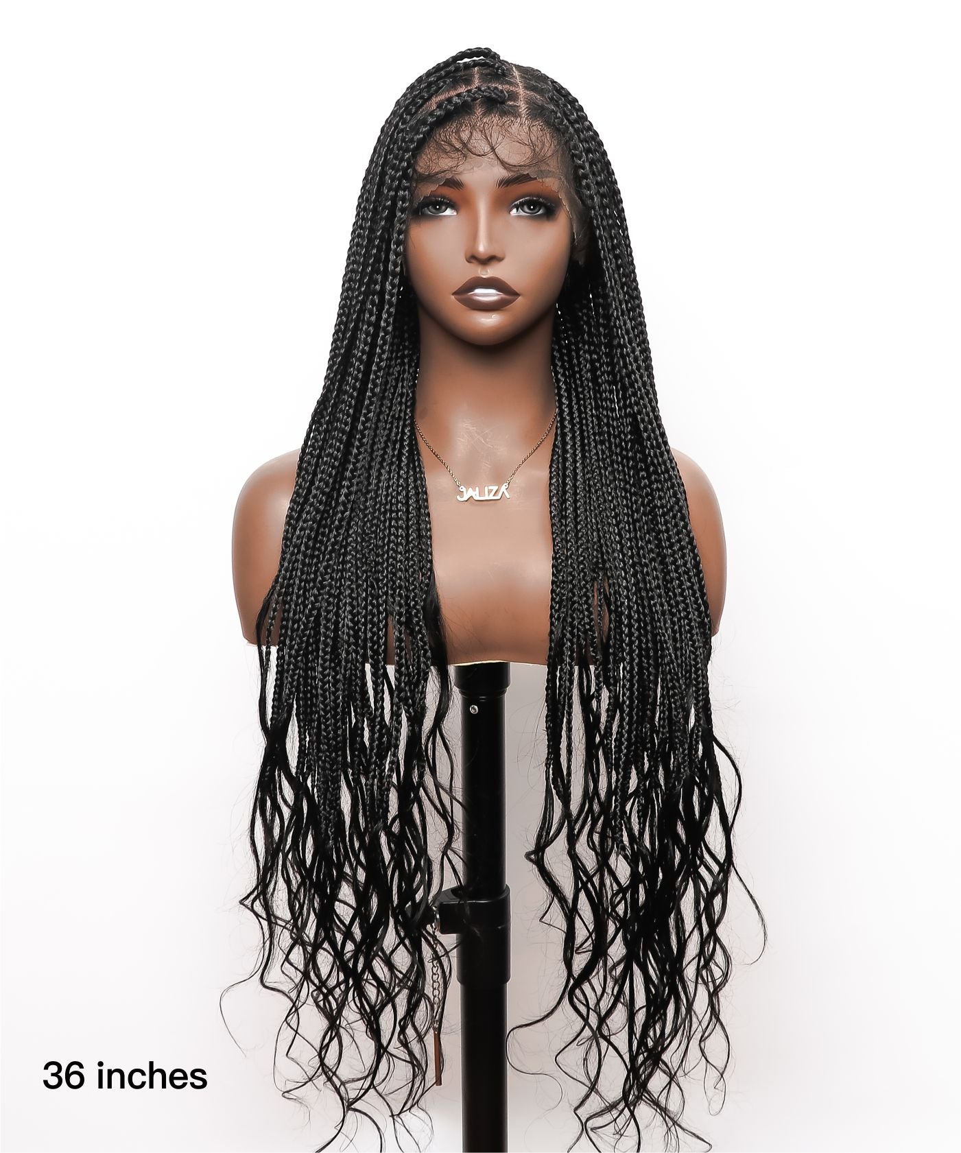 Human Hair Boho Curly Ends Knotless Box Braided Wig 32"-36" Full Lace 100% Hand-tied - Human Baby Hair (US Only)
