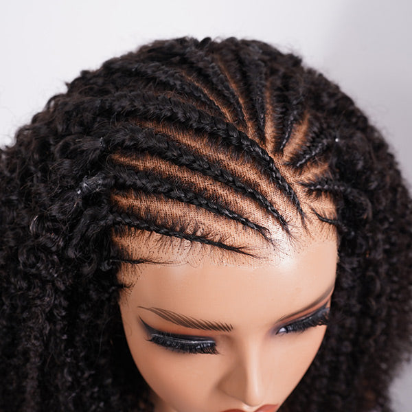 M-Cap Afro Curly Glueless Wig Pre Braided Snug Fit Bleached Knots Pre-cut 9x6 Lace Wear Go Wig With Elastic Drawstring