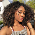 3 In 1 Half Wig | Afro Kinky Curly Glueless Ombre Brown Wig With Black Roots Natural Blend Wear Go Half Wig With Drawstring