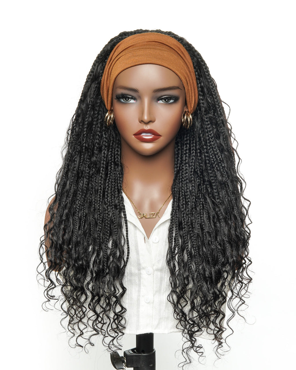 Full Transparent Lace Human Hair Boho Curls Knotless Boho Box Braided Wig 86 Strands