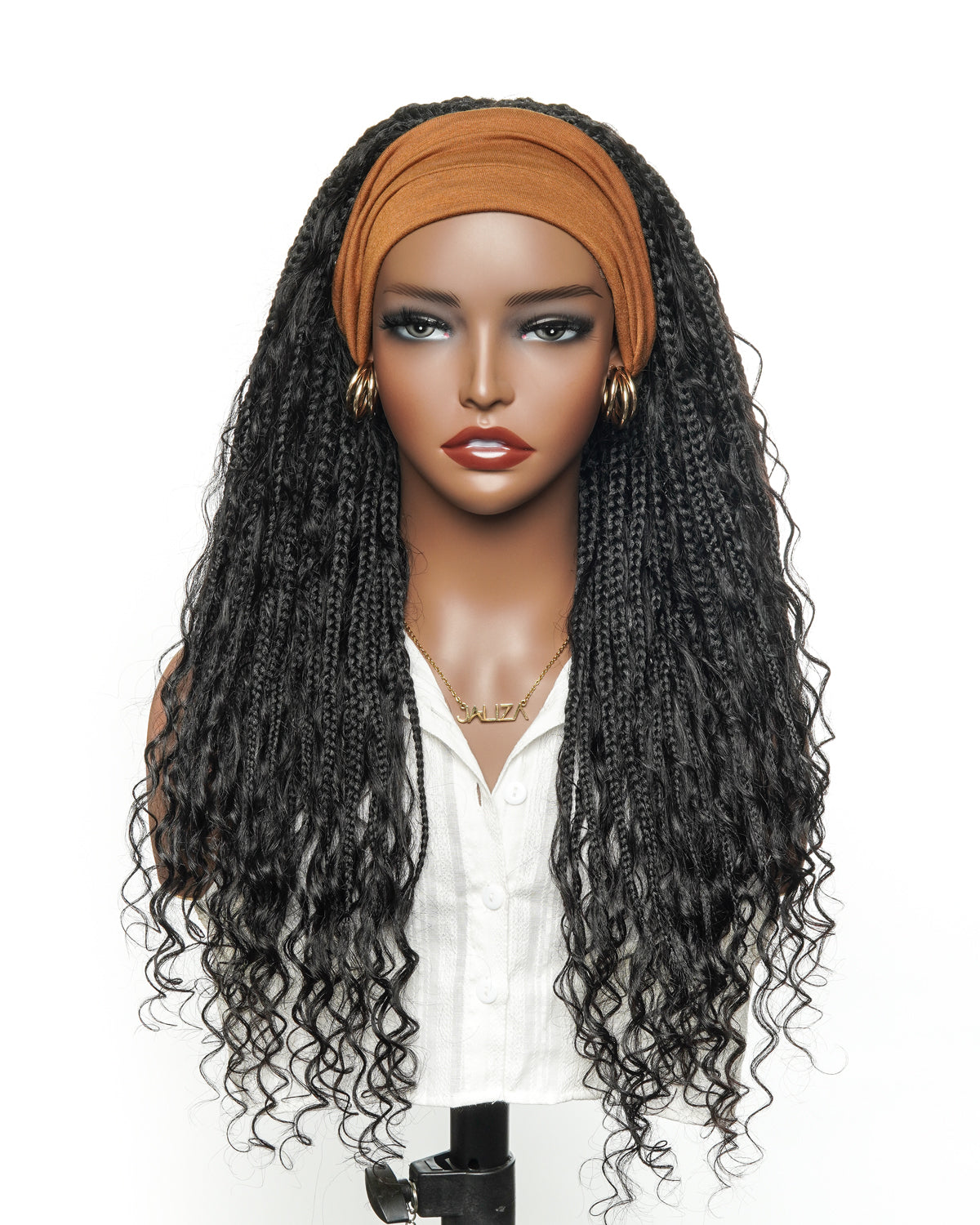 Full Transparent Lace Human Hair Boho Curls Knotless Boho Box Braided Wig 86 Strands