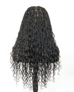 Full Transparent Lace Human Hair Boho Curls Knotless Boho Box Braided Wig 86 Strands