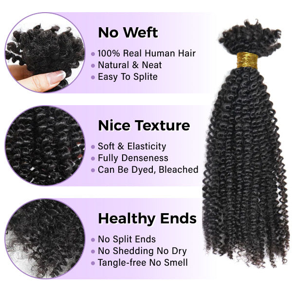 Afro Curly Bulk Human Hair Knotless Human Braiding Hair No Weft 1/3/5 Packs