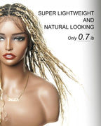 Full Transparent Lace Human Hair Boho Curls Knotless Boho Box Braided Wig 86 Strands