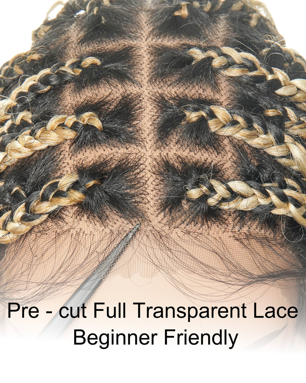 Full Transparent Lace Human Hair Boho Curls Knotless Boho Box Braided Wig 86 Strands