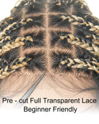 Full Transparent Lace Human Hair Boho Curls Knotless Boho Box Braided Wig 86 Strands